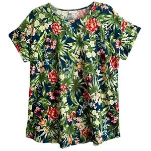 J. Jill Tropical Floral Short Sleeve Top L